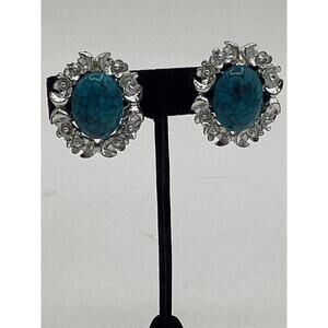 Vintage Southwestern Turquoise Pierced Blue Stone Earrings